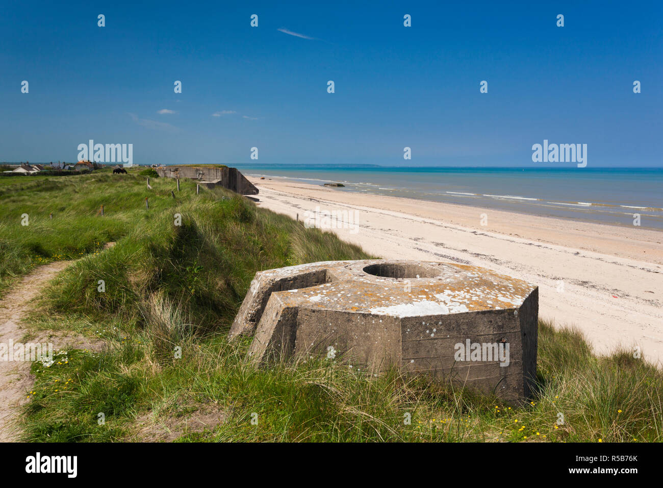 France, Normandie, Manche, Plages du Débarquement, WW2 D-Day de l'époque de l'invasion d'Utah Beach, Sainte Marie du Mont, des ruines de bunkers allemands Banque D'Images
