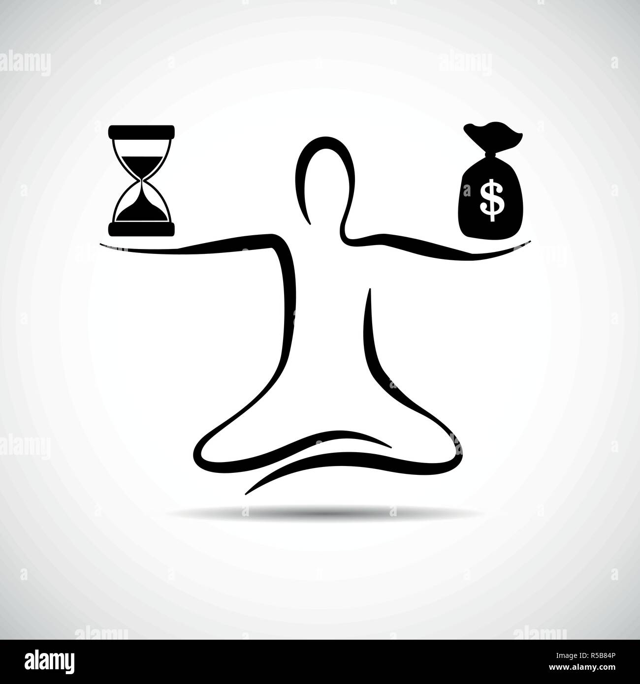 Personne assise en yoga pose et l'équilibrage entre le temps et l'argent illustration vecteur EPS10 Illustration de Vecteur