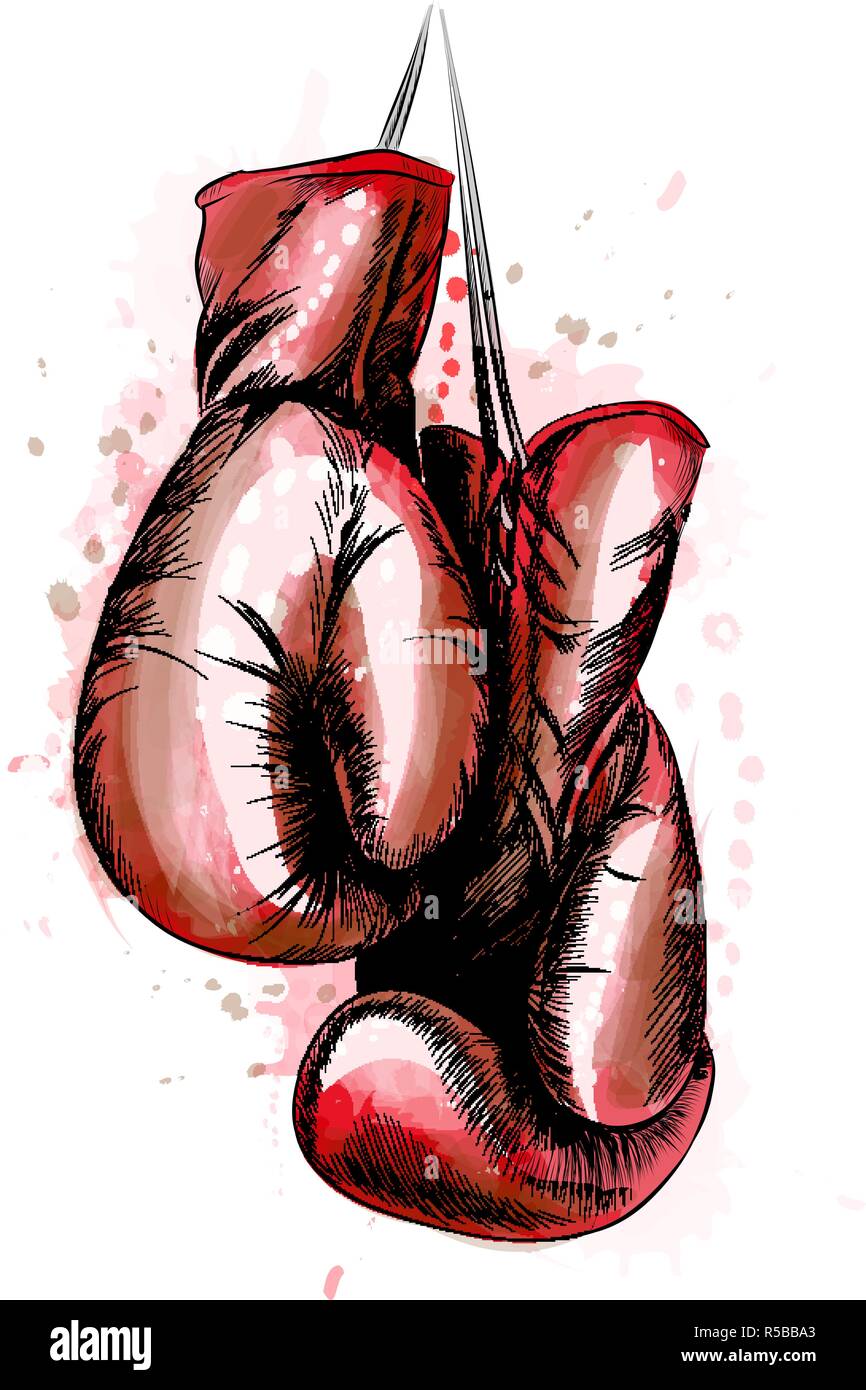 La pendaison des gants de boxe d'une touche d'aquarelle Illustration de Vecteur