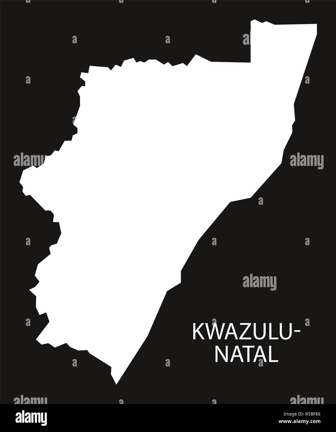 Afrique du Sud KwaZulu-Natal carte inversée illustration silhouette noire Banque D'Images