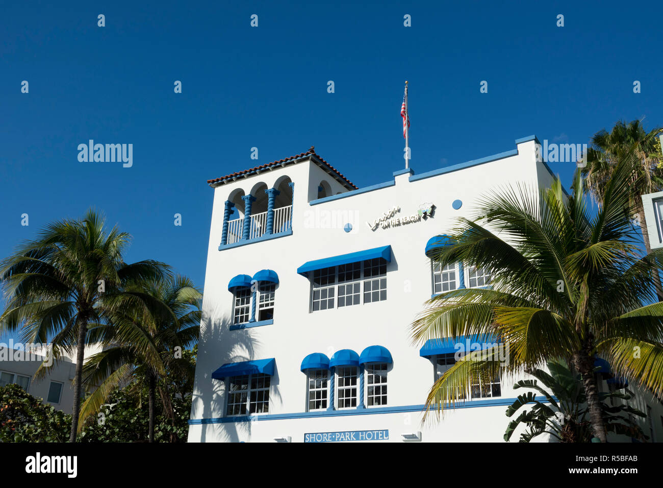 Shore Park Hotel, Ocean Drive, à South Beach, Miami Beach, Floride, USA. Banque D'Images