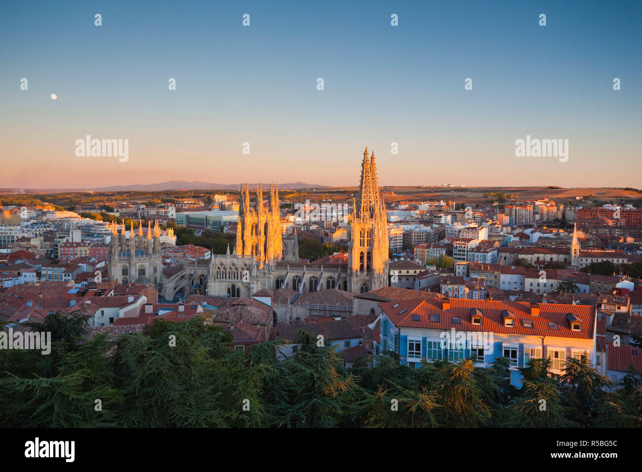 L'Espagne, Castilla y Leon Région, Province de Burgos, Burgos, la cathédrale de Burgos, elevated view Banque D'Images