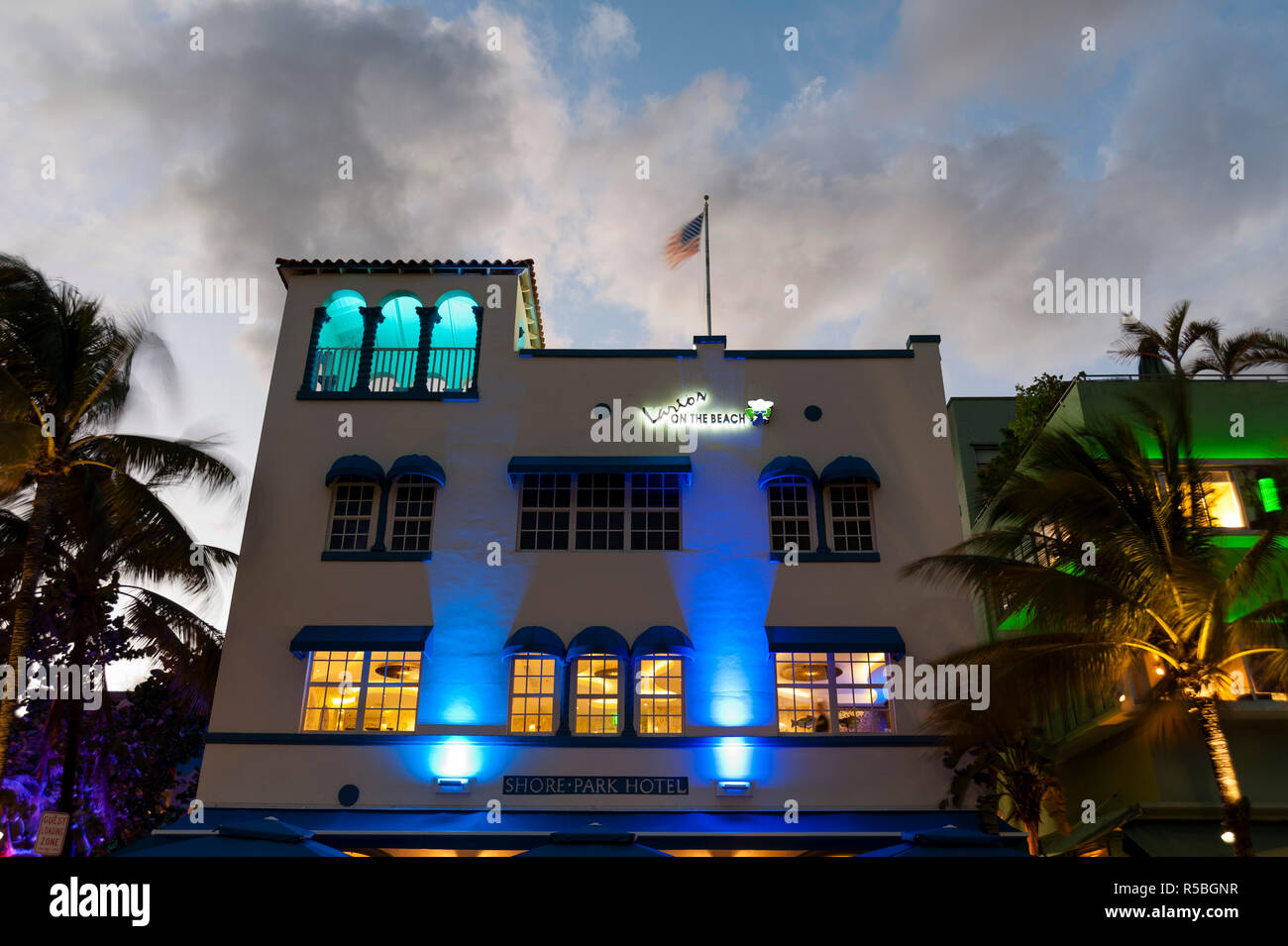 Shore Park Hotel, Ocean Drive, à South Beach, Miami Beach, Floride, USA. Banque D'Images