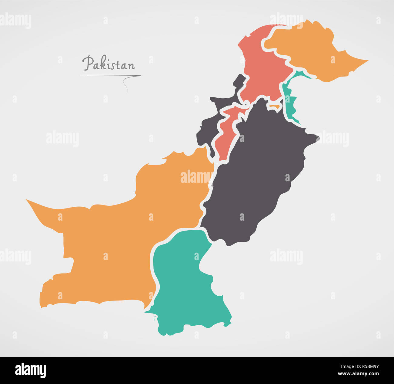 Carte du Pakistan avec les états et les formes rondes modernes Banque D'Images