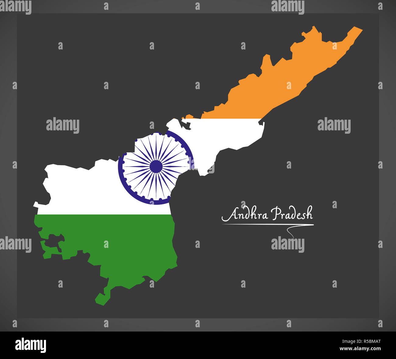 L'Andhra Pradesh map avec drapeau national indien illustration Banque D'Images