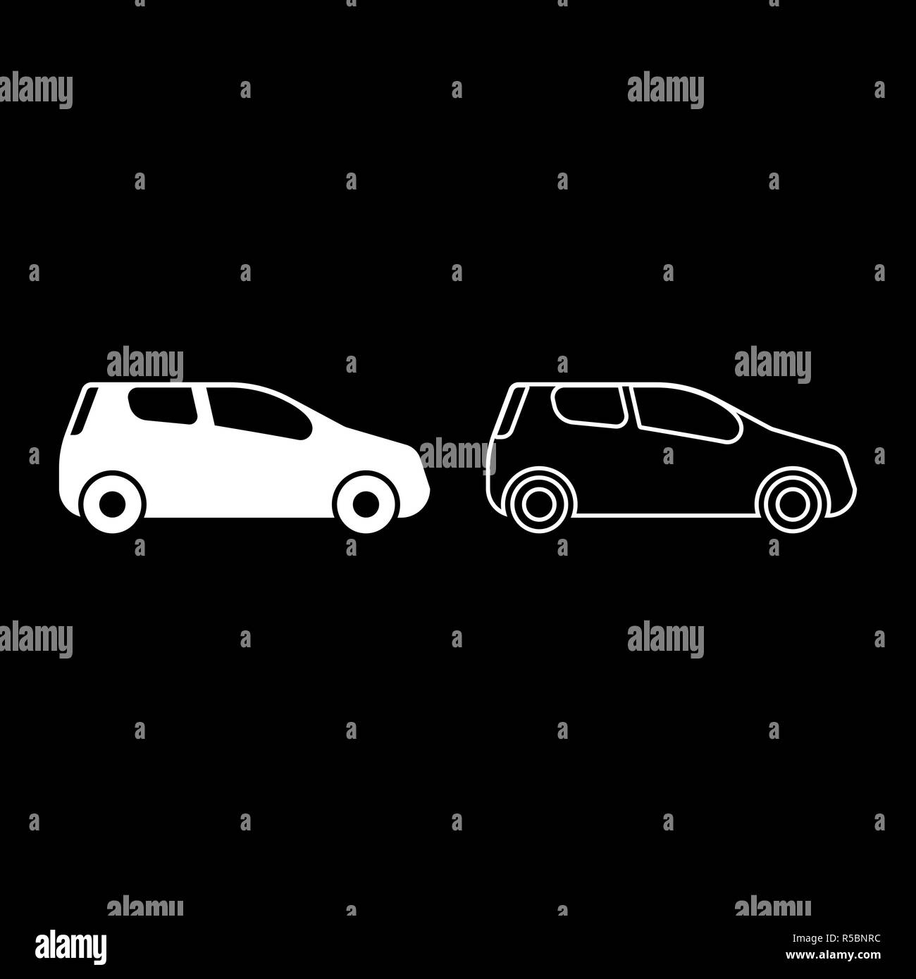 Forme compacte pour un mini-voiture de course voyage icon set vecteur de couleur blanc télévision image simple style JE Illustration de Vecteur