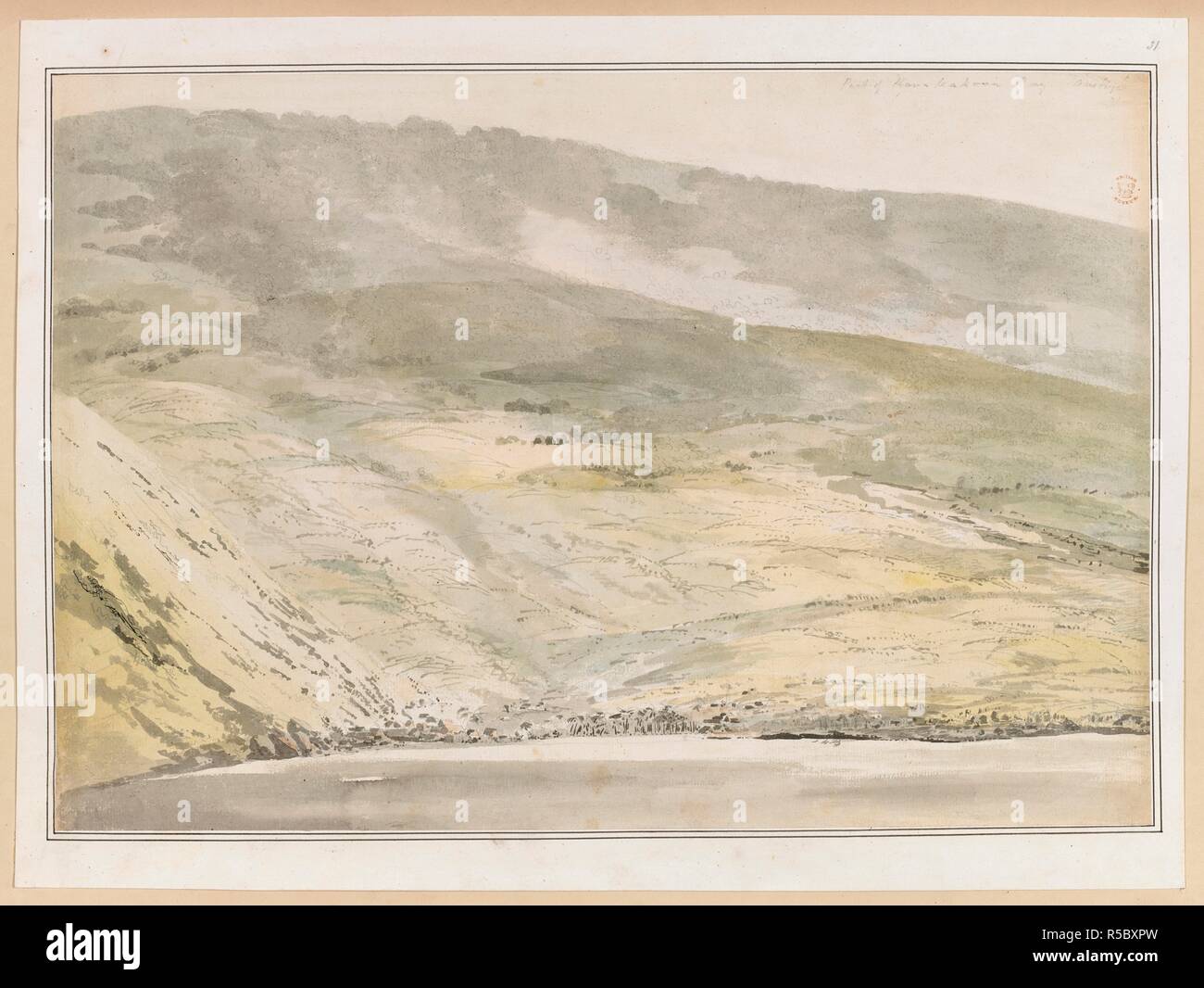 Un paysage. Esquisses et dessins en couleur faites par J. Webber, au cours du troisième voyage du capitaine Cook, en 1776-1780,. 1776-1780. Source : ajouter. 17277, n° 31. Banque D'Images