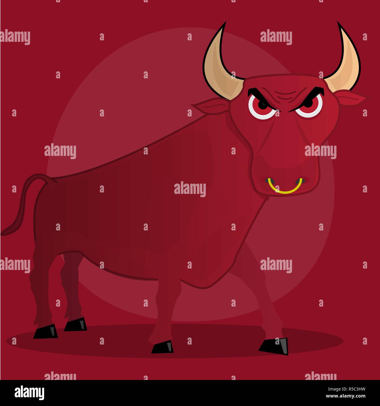 Caricature en colère et Bull. Illustration sur fond rouge. Illustration de Vecteur
