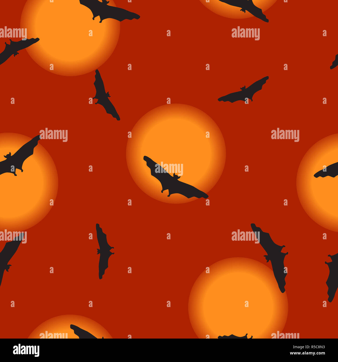 Les animaux sauvages sans les chauves-souris modèle silhouette noire battant, pleine lune sur ciel de nuit. Drawn cartoon Halloween avec le vol d'ombre vampire spooky Banque D'Images