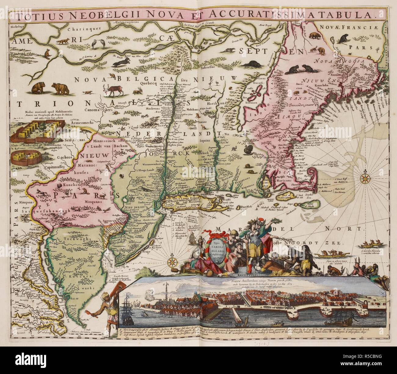 New York. Neobelgii Accuratissima Totius Nova et Tabula. Typ. 1710. La carte. New England Vue sur New York. Image réalisée à partir d'Neobelgii Nova et Accuratissima Totius Tabula. Typis Caroli Allard, etc. (Nieuw Amsterdam onlangs Nieuw Jorck gen:amt, etc). Dans : Atlas des collections ex C. Allard. Publié à l'origine/réalisée en 1710. . Source : Maps.C.6.c.4, 42. Auteur : ALLARD, Carel. Banque D'Images