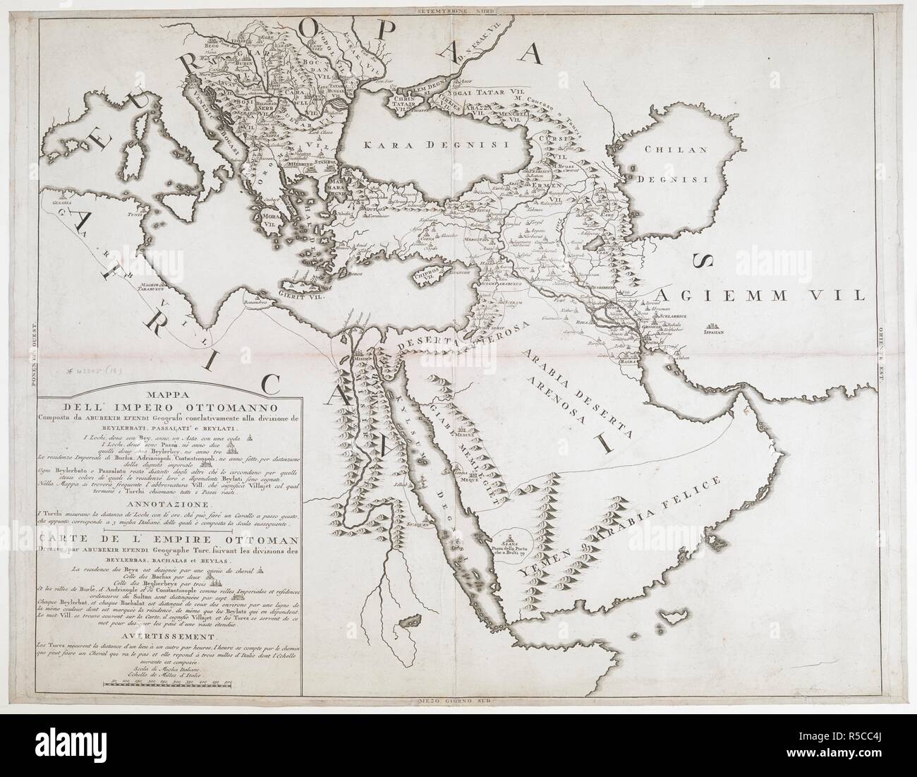 Une carte de l'Empire Ottoman . Mappa dell'Impero Ottomanno ... Carte de l'Empire Ottoman ... composta da Abubekir Efendi. [Rome], [1740 ?]. Source : * des cartes 43305.(16.). Langue : Italien. Banque D'Images