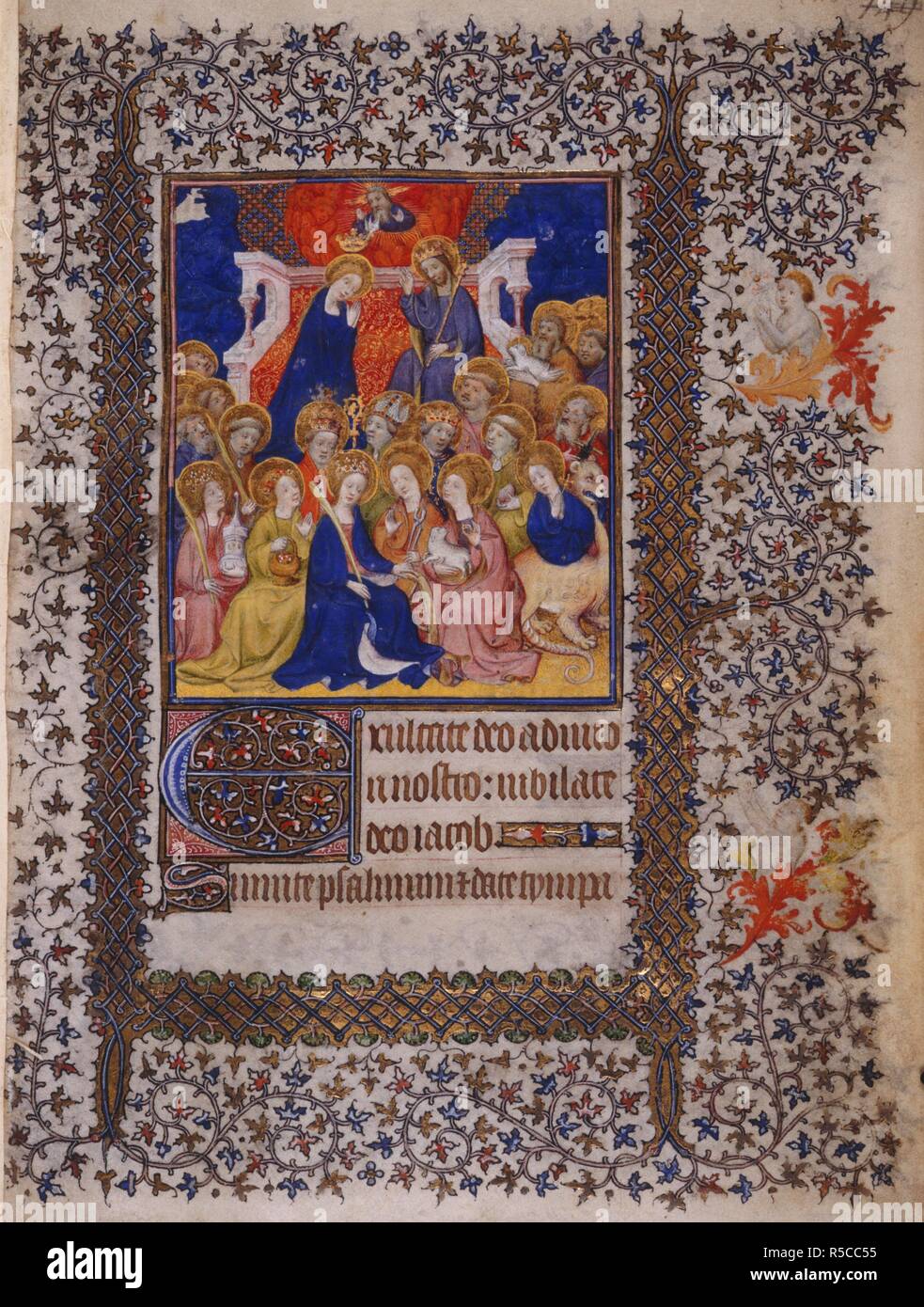 Psaume 80 : Couronnement de la Vierge avec les saints . (Psautier "Psautier de Henry VIâ€™). c.1405 - c.1430. Source : Domitien Coton A. XVII, f.151. Langue : le français et le latin. Banque D'Images