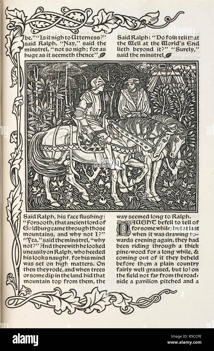 L'illustration pour l'histoire, 'le bien à la fin du monde' Illustration et design par William Morris. [Une collection de la preuve-feuilles, gravure sur bois, illustrations et des frontières, fly-feuilles, circulaires, et réservez-les étiquettes, imprimé par William Morris à la Kelmscott Press, avec son autographe notes, et avec Mme. listes des matières par Robert Proctor, etc.]. 75015 : William Morris, [1891-98]. Source : C.43.f.24 plaque 1. Banque D'Images