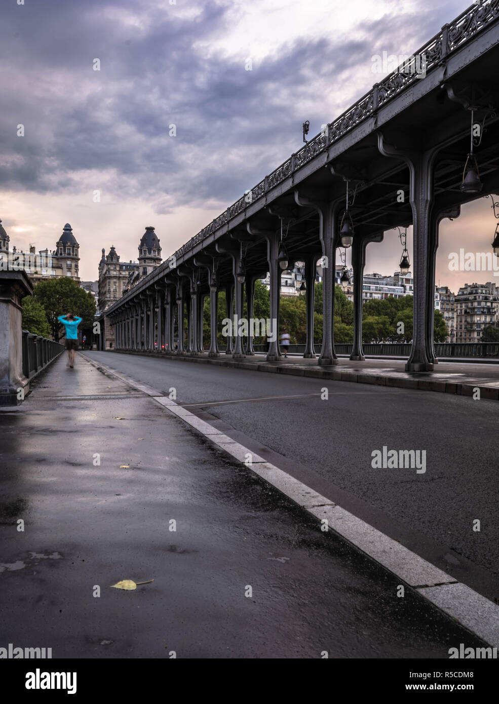 Les jeunes balades touristiques par pont de pont de métro Bir Hakeim paris france paris france pendant l'été avec ciel couvert de nuages épais Banque D'Images