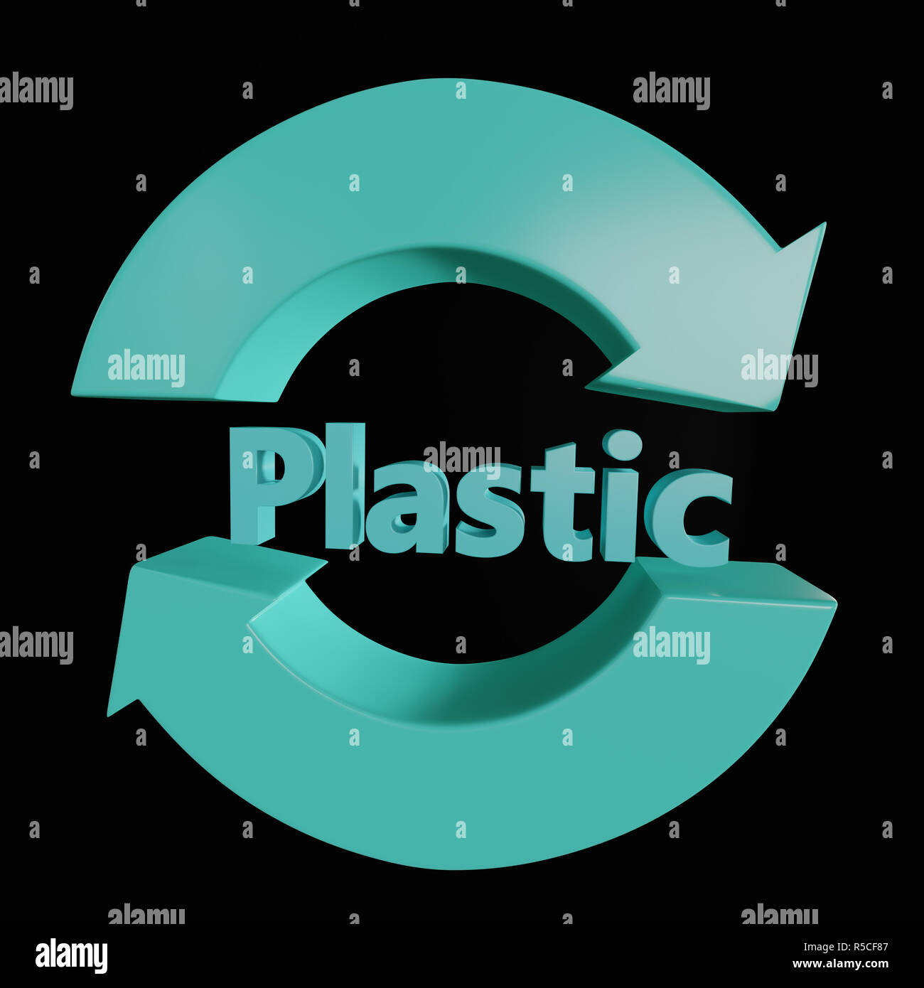 Le rendu 3d de 3D blue deux symbole de recyclage plastique flèche sur fond noir Banque D'Images