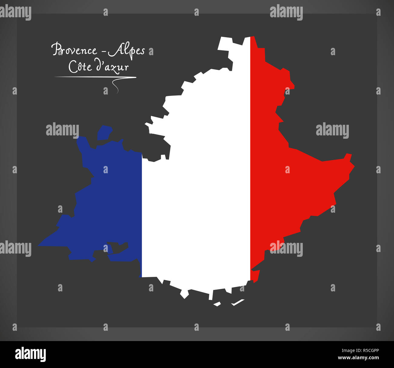 - Provence Alpes Cote d'azur carte avec illustration du drapeau national français Banque D'Images