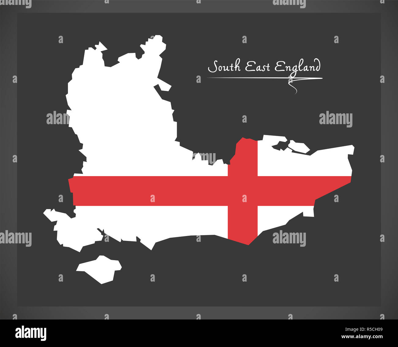 Angleterre du Sud-Est plan avec un drapeau de l'Angleterre, illustration Banque D'Images
