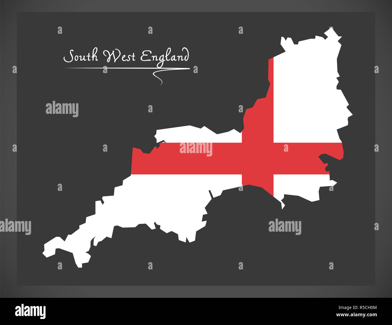 Carte du sud-ouest de l'Angleterre avec le drapeau de l'Angleterre, illustration Banque D'Images