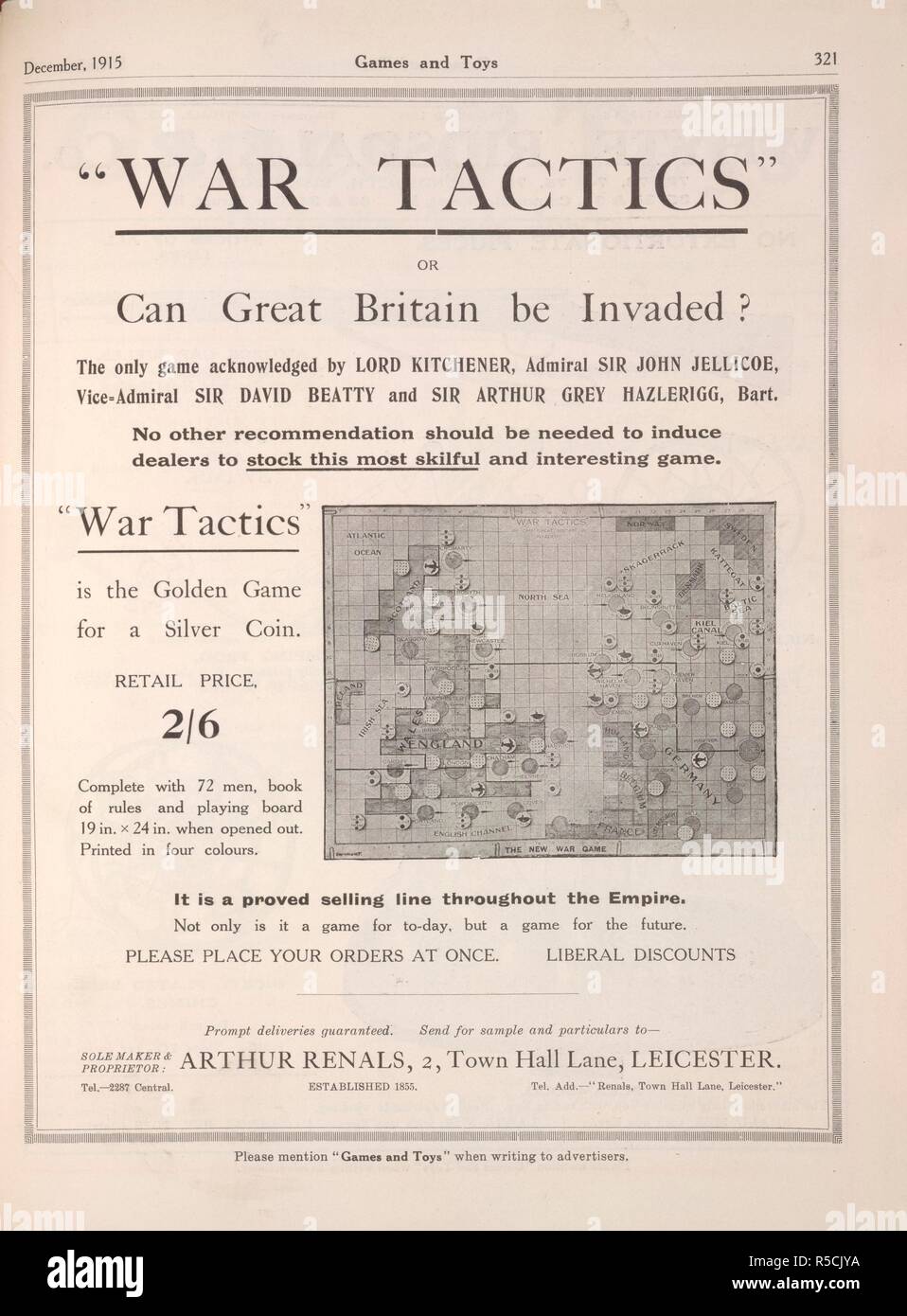 La tactique de "guerre" ou peut être la Grande-Bretagne a envahi ?' une publicité pour un wargame, de la Première Guerre mondiale. Jeux et jouets. Londres, 1915. Source : Jeux et jouets, Décembre, 1915, page 321. Banque D'Images