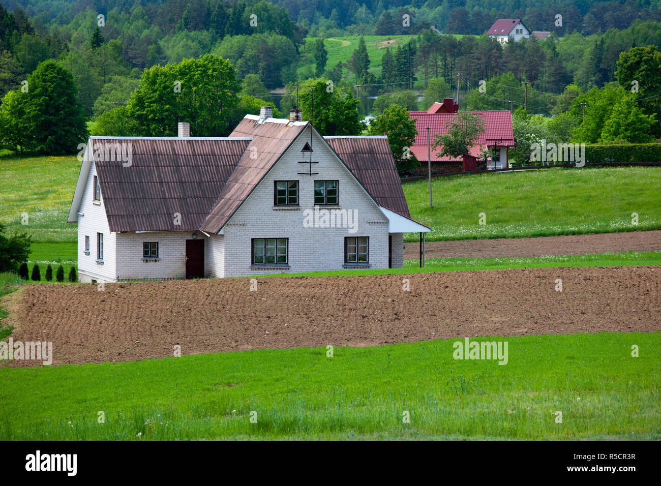 La Lituanie, de l'Est de la Lituanie, de Moletai, Kaldiniai Hill, ferme Banque D'Images