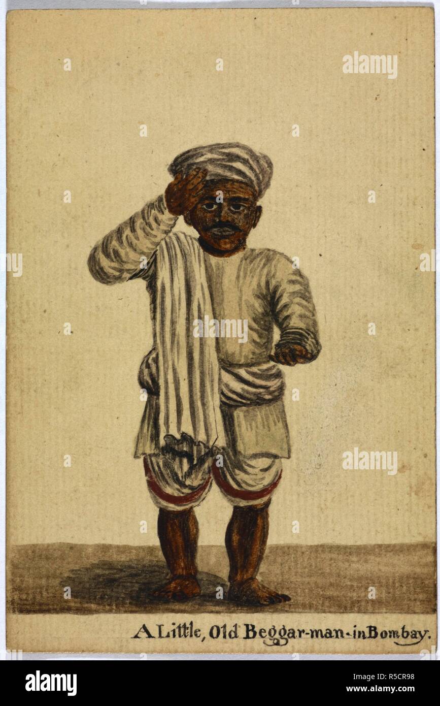 Un peu, vieux mendiant-man à Bombay. Vues de Bombay et de costume. 1810-11. L'Inde. Source : RM 315 no.40. Banque D'Images