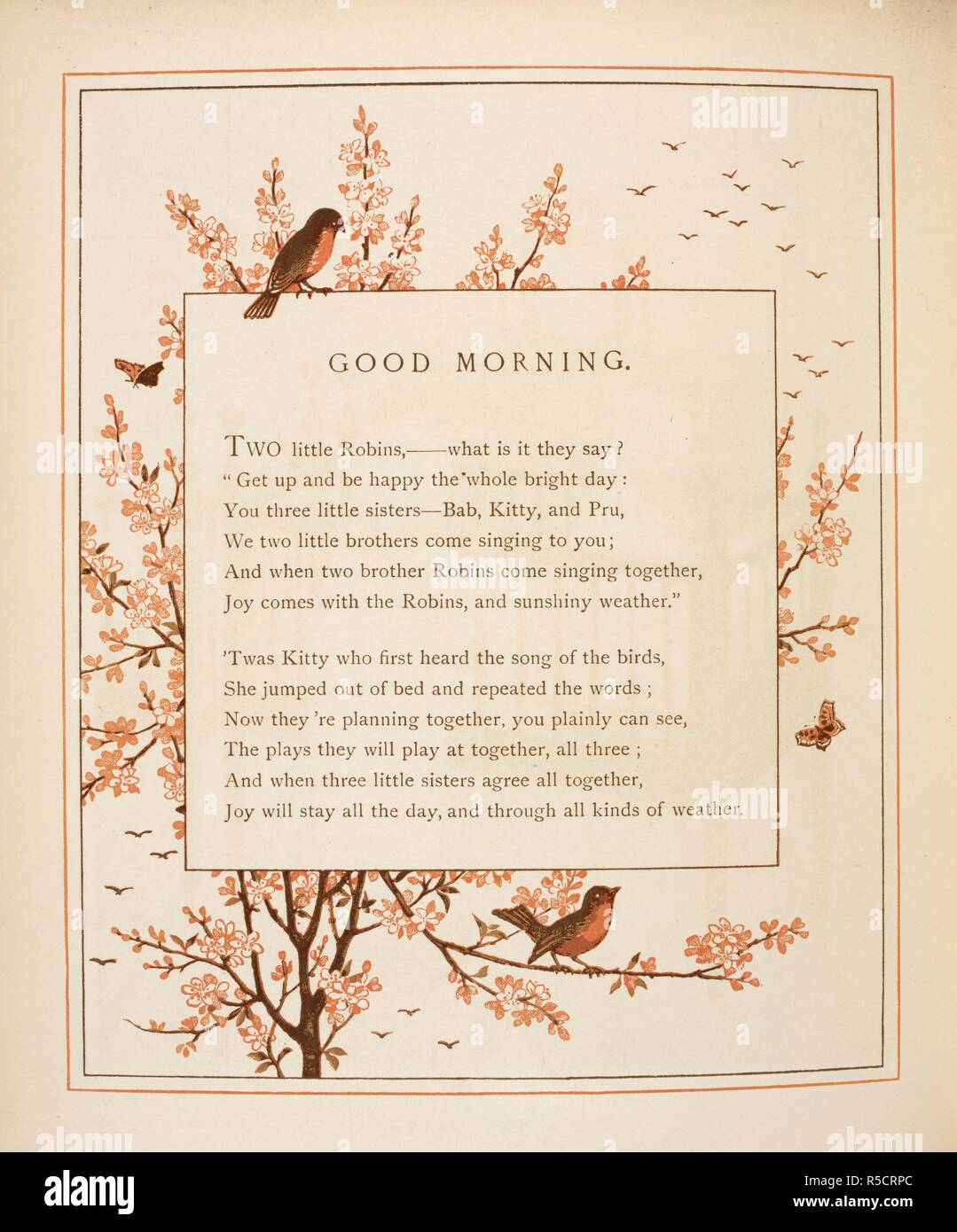 Bonjour. Illustration Couleur et texte de 'à la maison'. À la maison. Marcus Ward & Co. à Londres, 1881. Image réalisée à partir à la maison par J G Sowerby et Thos. Grue. Source : 12805.k.41, page 8. Langue : Anglais. Auteur : Sowerby, John G. Banque D'Images