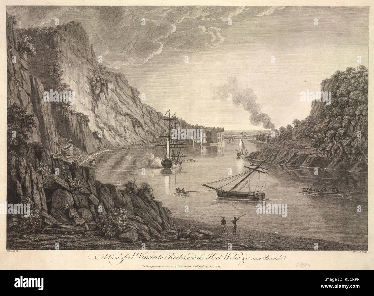 Vue de Saint Vincent's Rocks et le Hot-Wells près de Bristol. Vue de Saint Vincent's Rocks et le Hot-Wells. 1756. Source : Maps K.Haut.13.88.b. Langue : Anglais. Auteur : Benoist, A. Banque D'Images