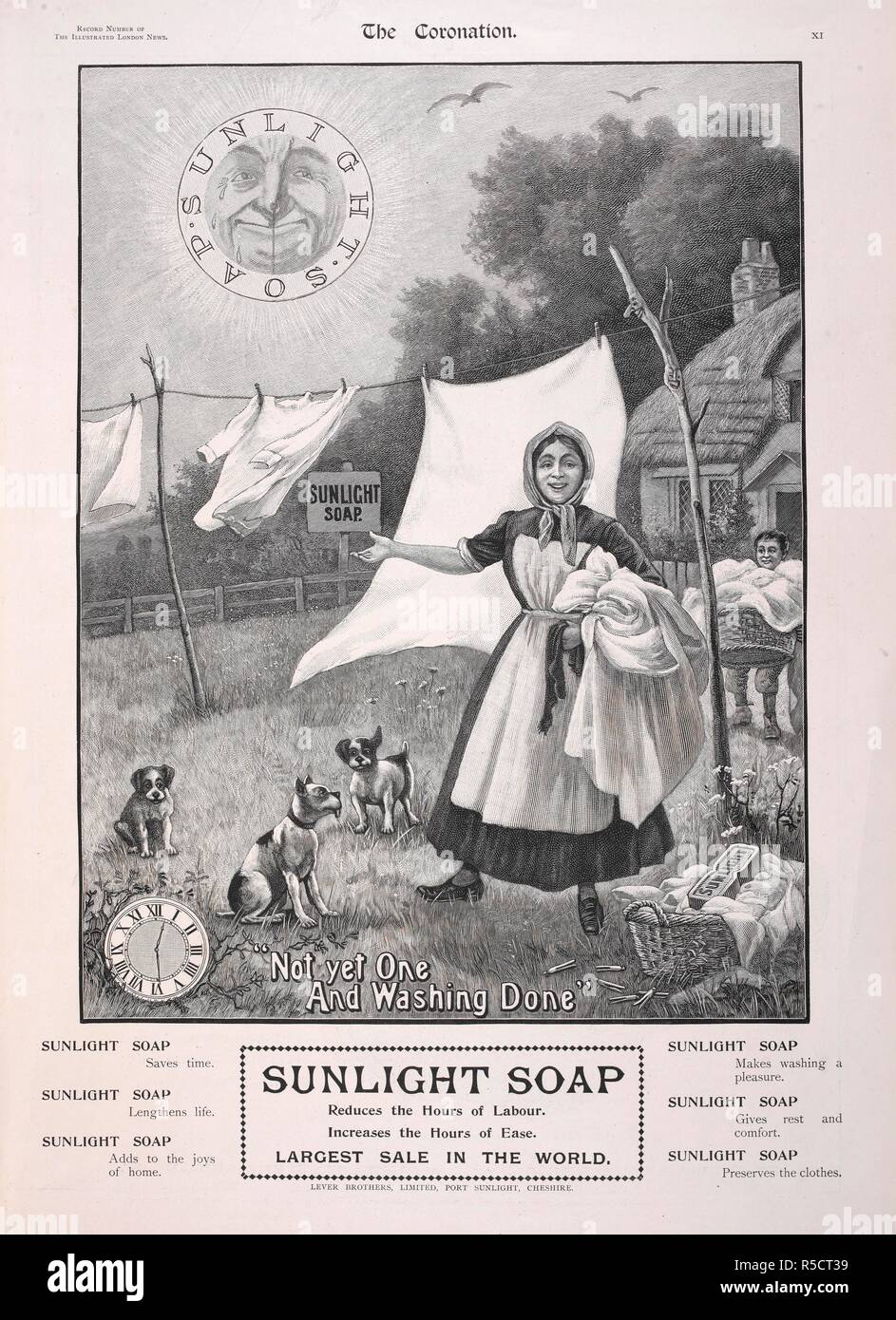 Publicité pour savon 'Sunlight'. L'Illustrated London News Compte rendu de la cérémonie de couronnement et de service, le roi Édouard VII et La Reine Alexandra. Londres : Illustrated London News et Sketch Ltd., [1902]. Source : The Illustrated London News, page XI. Banque D'Images