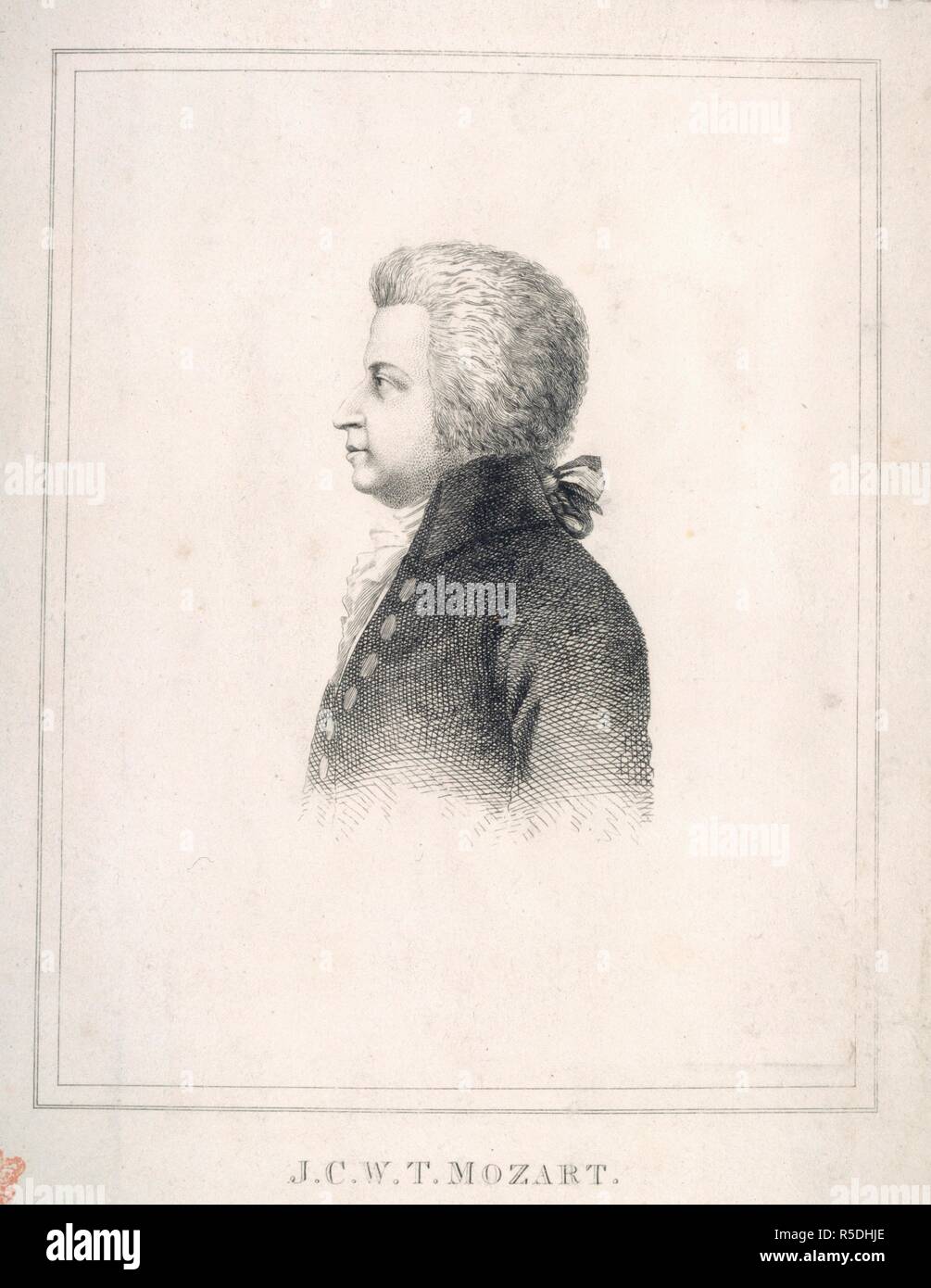 J.C.W.T. Mozart. Collections par Eliza Wesley relatives à l'anglais. Xixème 100. Wolfgang Amadeus Mozart (1756-91). Compositeur autrichien. Portrait. Image prise à partir de collections par Eliza Wesley relatives à l'anglais et des compositeurs, musiciens, chanteurs et autres, composé de portraits gravés, des photographies, des coupes à blanc, et autres imprimés, avec quelques lettres, etc. Les noms sont tous donnés dans l'index. Publié à l'origine/produits au xixème 100. . Source : ajouter. 35027, f.44. Banque D'Images