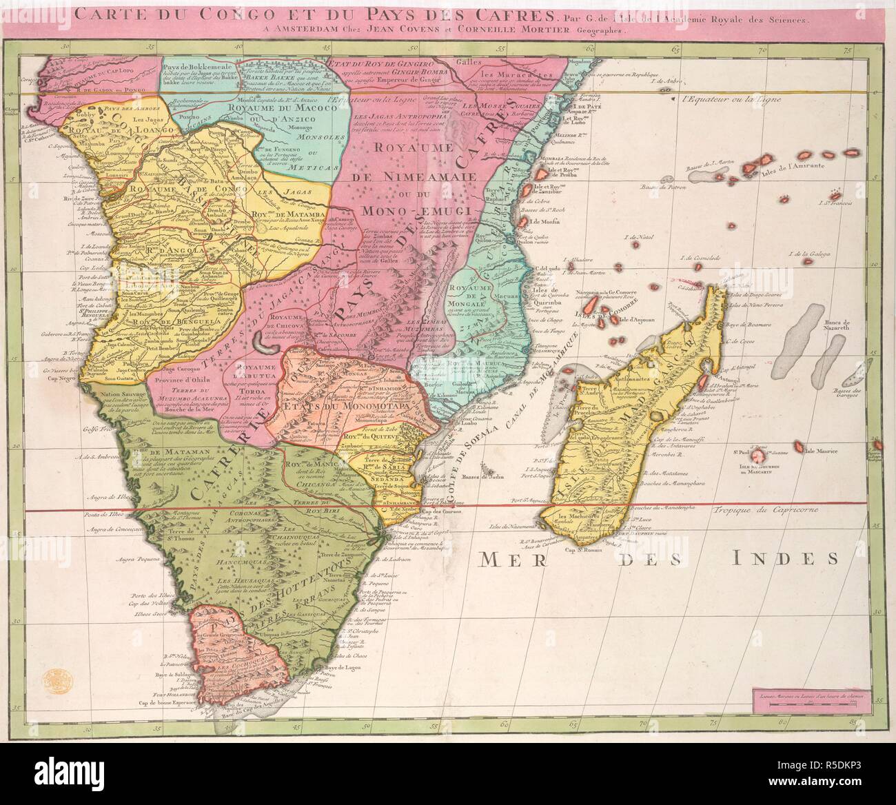 Une carte du Congo. Carte du Congo et du Pays des Cafres. [Amsterdam] : Covens et Mortier, [1740 ?]. Source : Maps K.Haut.117,32. Langue : Français. Auteur : de l'Isle, G. Banque D'Images