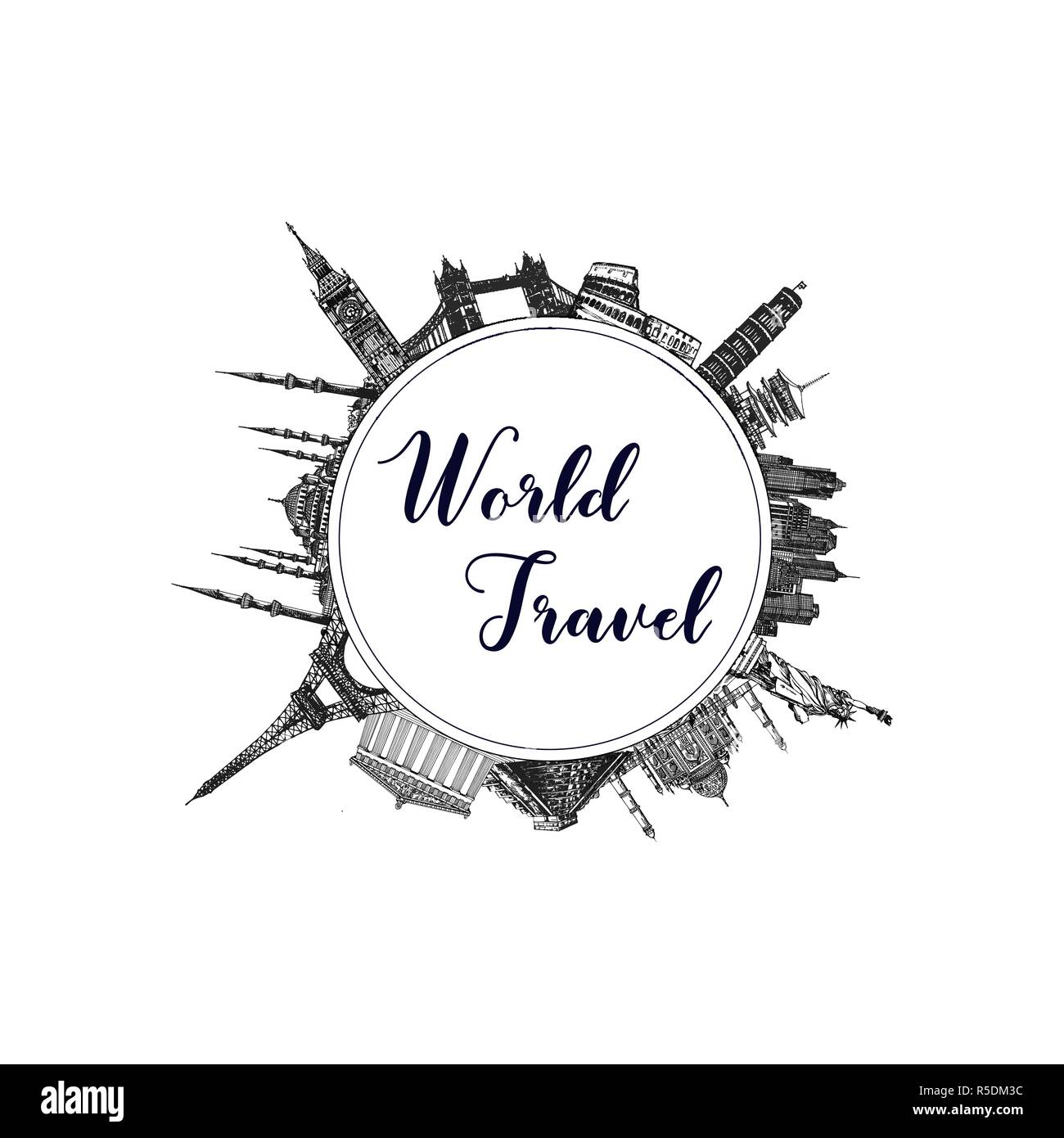 Composition des croquis à la main et les sites touristiques célèbres de style. Vector illustration. Illustration de Vecteur