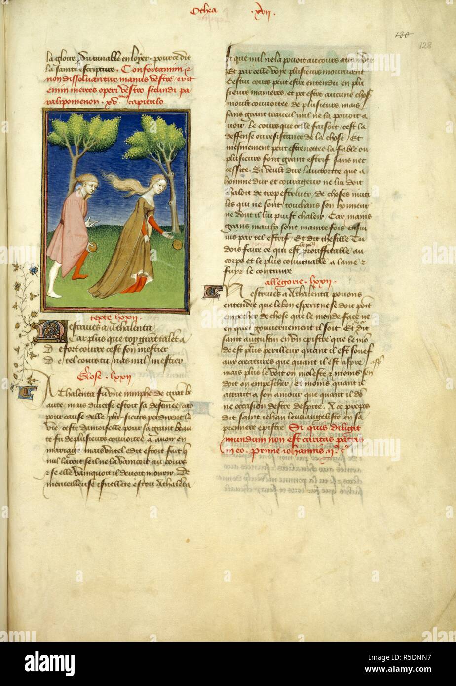 La race d'Atalanta. Oeuvres complètes de Christine de Pisan. France (Paris), 1410-1411. (Folio) Ensemble Hippomenes Short course contre l'Atalanta avec pommes d'or. À partir de l'EpÃ®tre d'OthÃ©a. Image réalisée à partir d'Œuvres complètes de Christine de Pisan. Publié à l'origine/produit en France (Paris), 1410-1411. . Source : Harley 4431, f.128. Langue : Français. Auteur : Christine de Pisan,. Maître de la CitÃ© des Dames. Banque D'Images