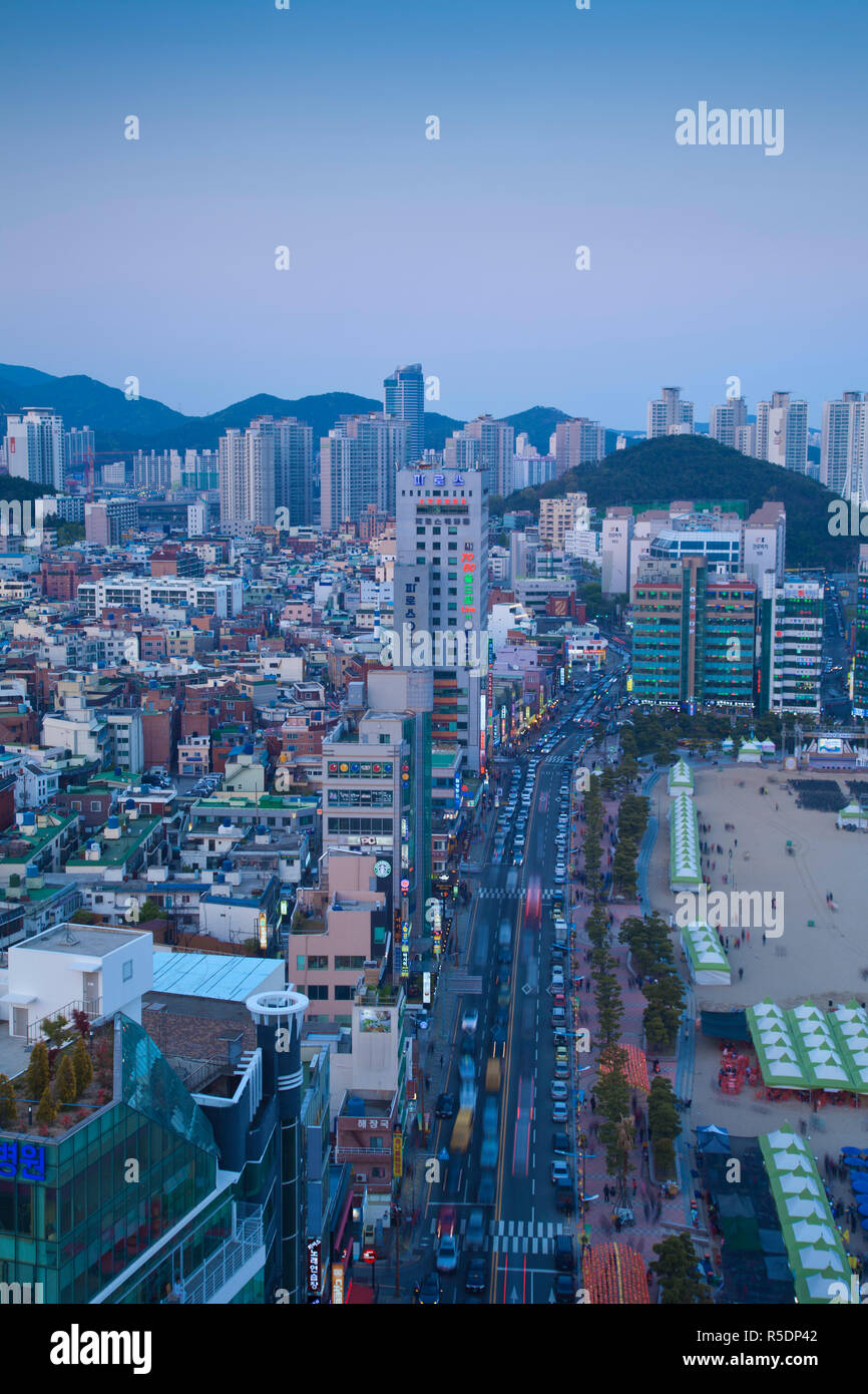 Gyeongsangnam-do, Corée, Busan, Gwangan - plage Gwangalli, vue de Gwangan beach Banque D'Images