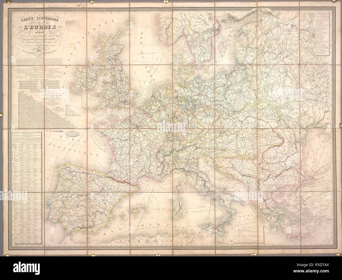 Un itinéraire carte de l'Europe. ItineÌraire Carte de l'Europe, indiquant les limites actuelles des EÌtats ... DresseÌe par A.H. Dufour. 1853. Source : Maps 15.b.33. Langue : Français. Banque D'Images