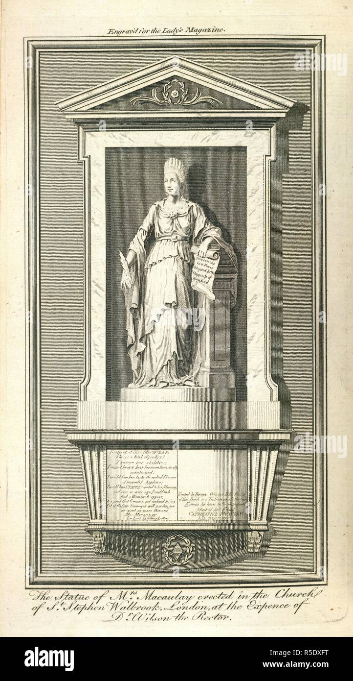 Catherine Macaulay. La Cour Magazine et critique mensuelle, et Ladies'. Londres, 1830-47. La statue de Mme (Catherine) Macaulay érigée dans l'église de Saint Stephen Wallbrook, Londres, à les dépenses de M. Wilson le recteur. Catherine Elizabeth McAuley (1787-1841). Fondateur de l'ordre des Soeurs de la miséricorde. Image tirée du magazine mensuel de la Cour et porte-parole, et Ladies' Magazine et Musée des Belles Lettres. Publié à l'origine/produit à Londres, 1830-47. . Source : P.P.5141, en face de 509. Langue : Anglais. Banque D'Images