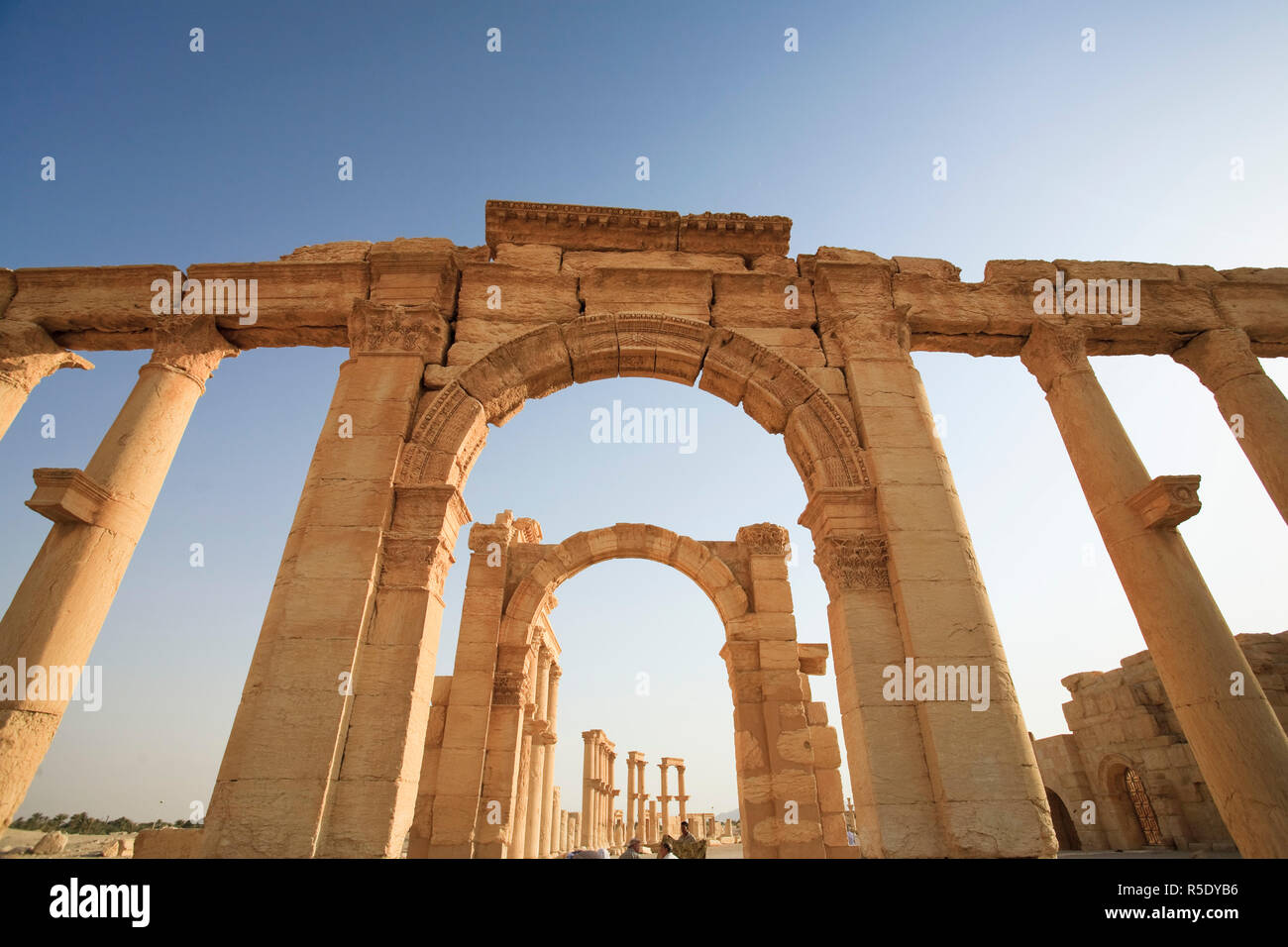 La Syrie, Palmyre ruines (UNESCO Site), Grande Colonnade et arc monumental Banque D'Images