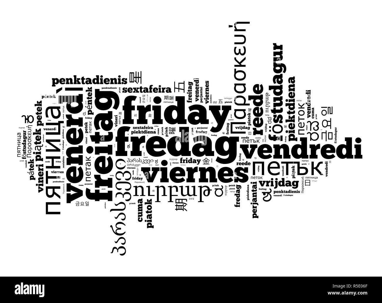 Mot vendredi dans différentes langues Banque D'Images