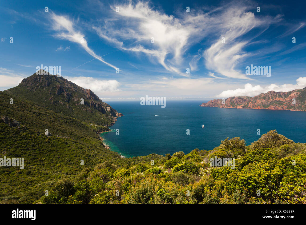 France, Corse, Corse-du-Sud, Corse, région de la côte ouest du golfe golfe de Girolata, elevated view Banque D'Images