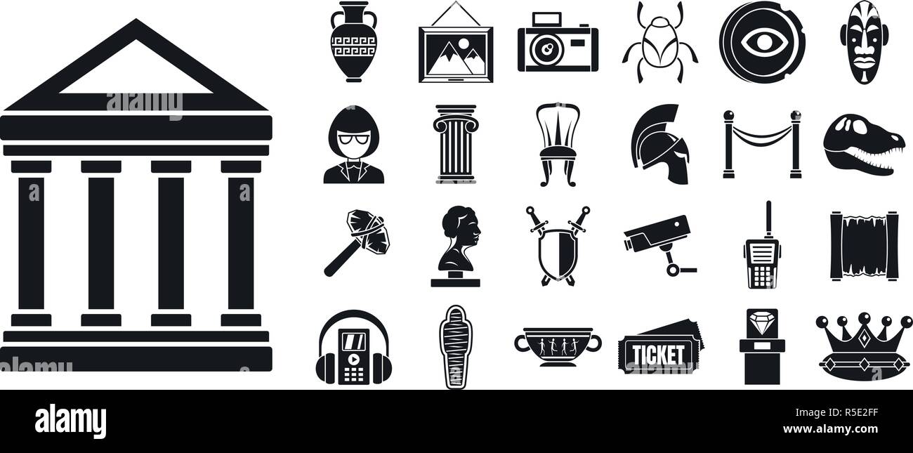 Musée d'art icon set. Simple jeu d'art museum vector icons pour le web design sur fond blanc Illustration de Vecteur