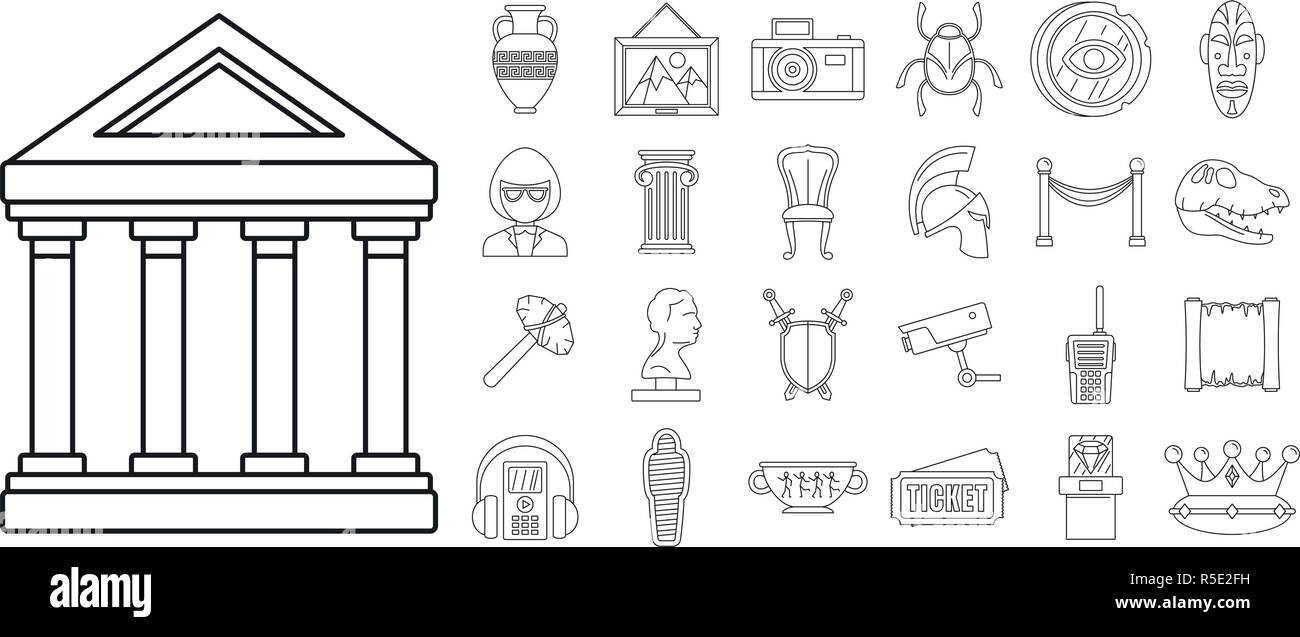 City Museum icon set. Musée de la ville de définir les grandes lignes d'icônes vectorielles pour le web design isolé sur fond blanc Illustration de Vecteur