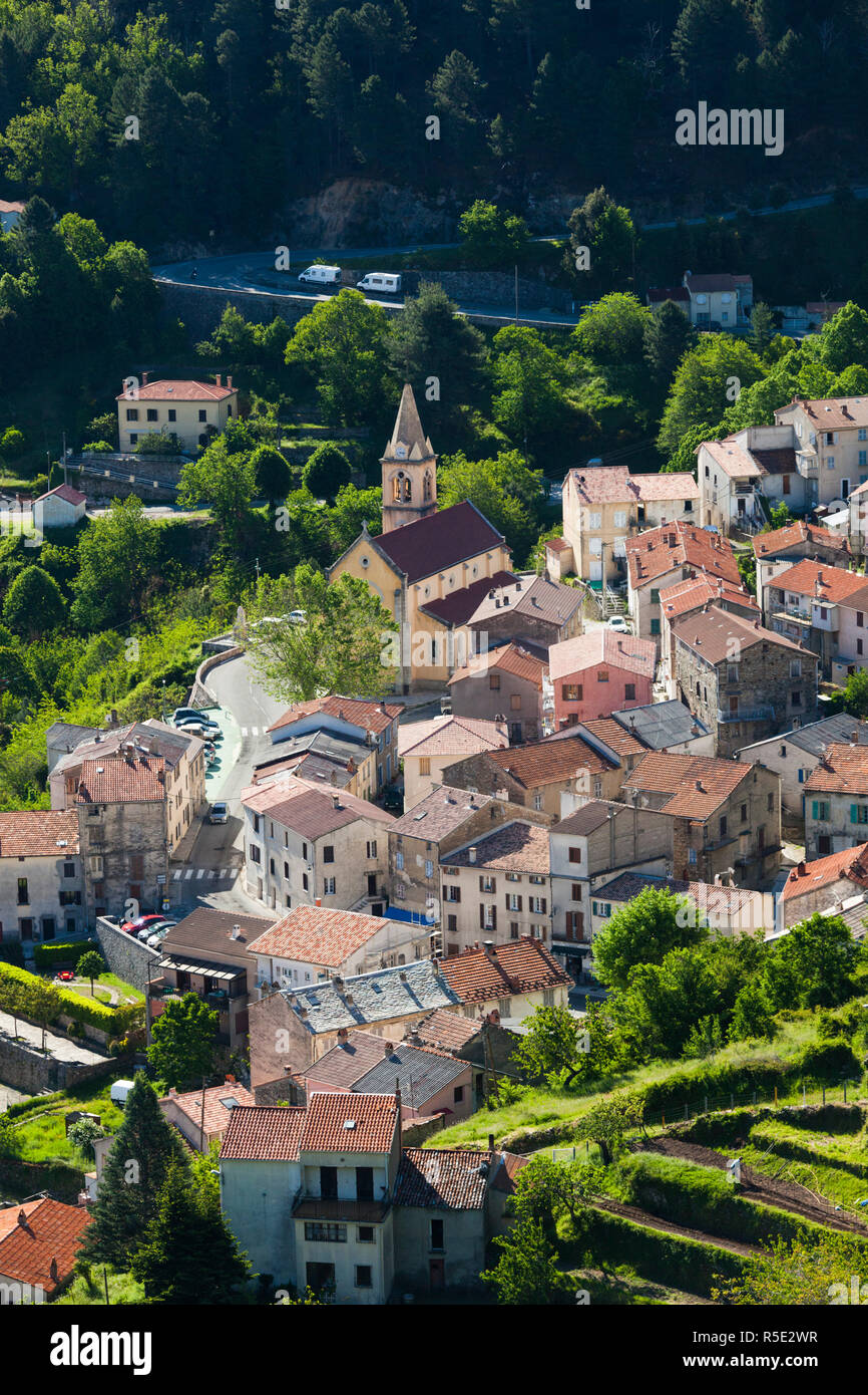 France, Corse, Haute-Corse département, région des montagnes centrales, Vivario, augmentation de la vue sur la ville Banque D'Images