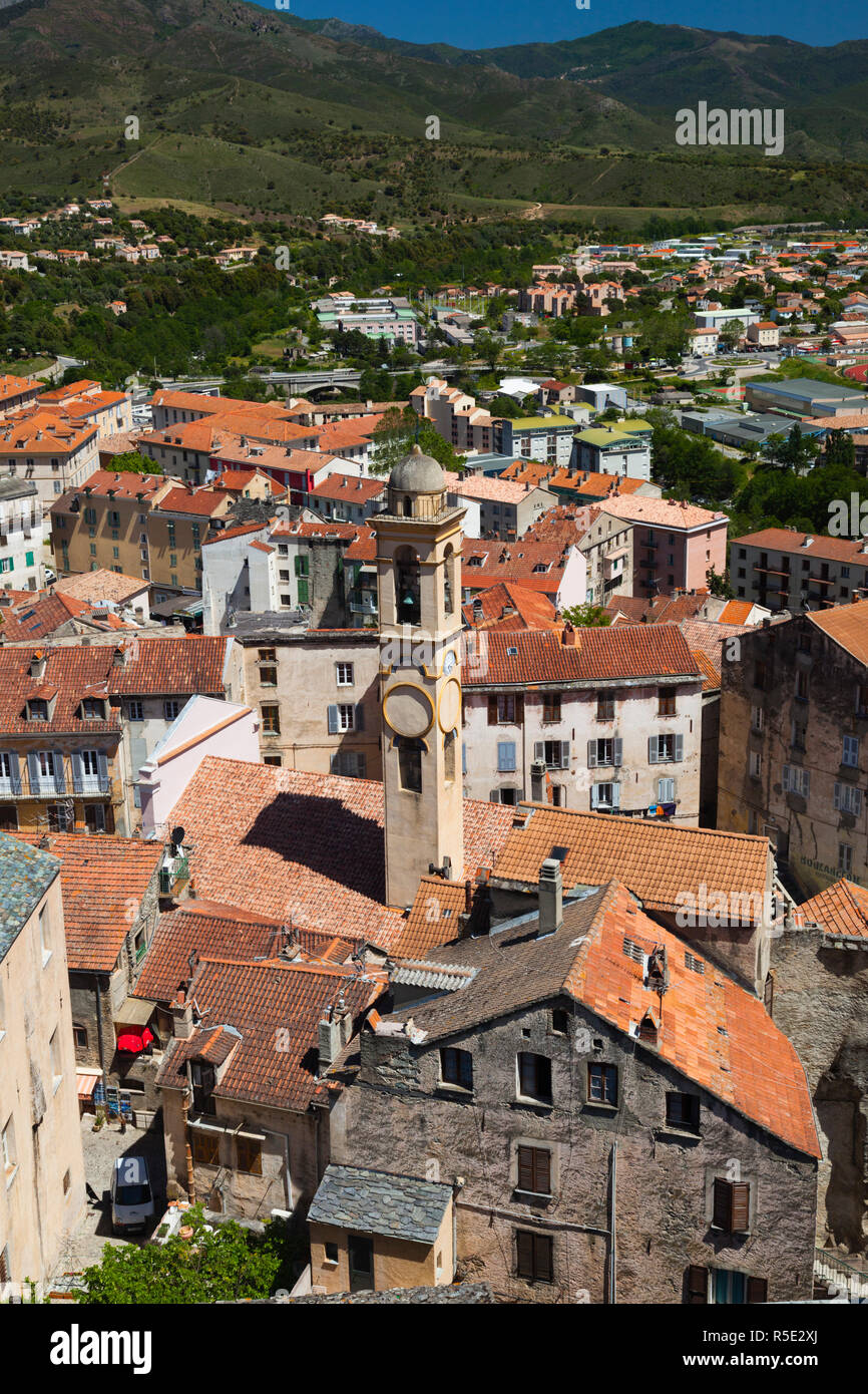 France, Corse, Haute-Corse département, région des montagnes centrales, Corte, augmentation de la ville depuis la Citadelle Banque D'Images