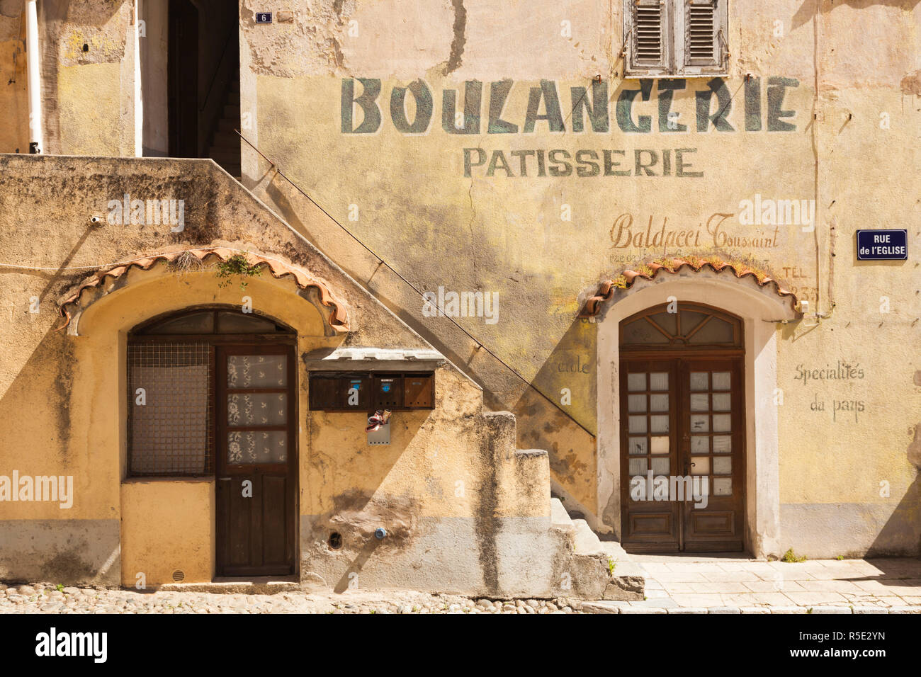 France, Corse, Haute-Corse département, région des montagnes centrales, Corte, l'ancienne Boulangerie Boulangerie sign Banque D'Images