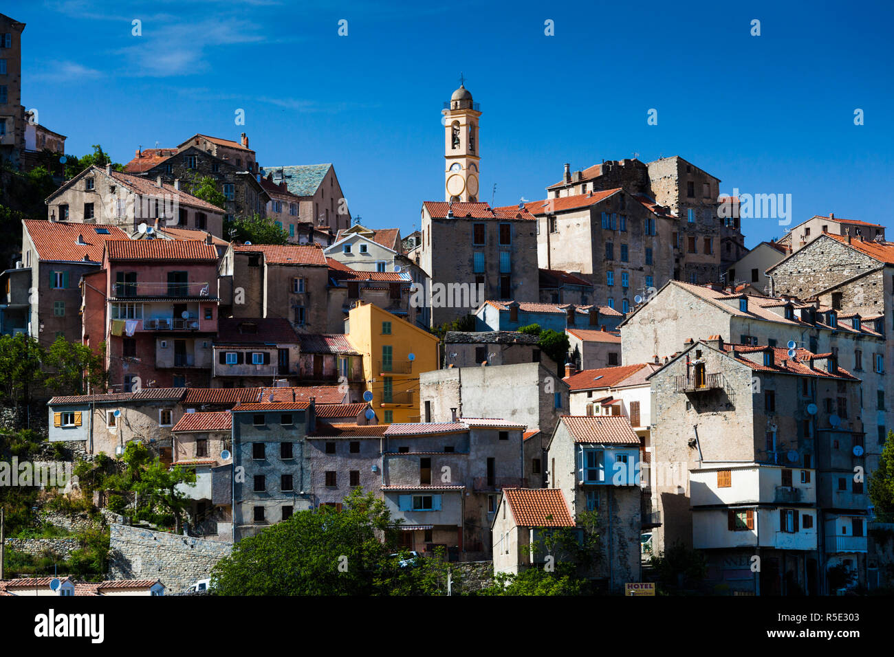 France, Corse, Haute-Corse département, région des montagnes centrales, Corte, vue sur la ville Banque D'Images