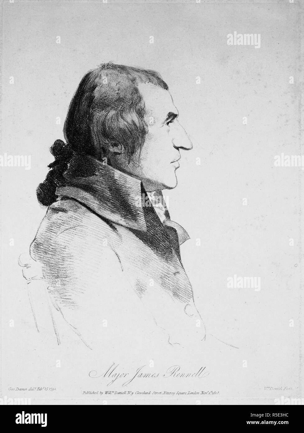 Le Major James Rennell. 1808. Portrait du major James Rennell. Gravure de sol meuble. Publié à l'origine/produit en 1808. . Source : P633,. Auteur : DANIELL, WILLIAM. Banque D'Images