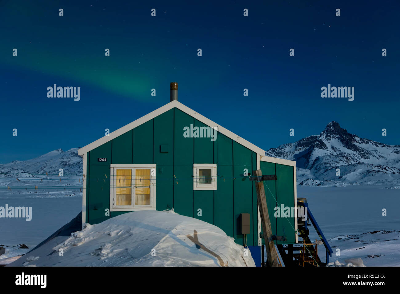 Aurore boréale ou lumières polaires du Nord, le Groenland Tasiilaq, E. Banque D'Images