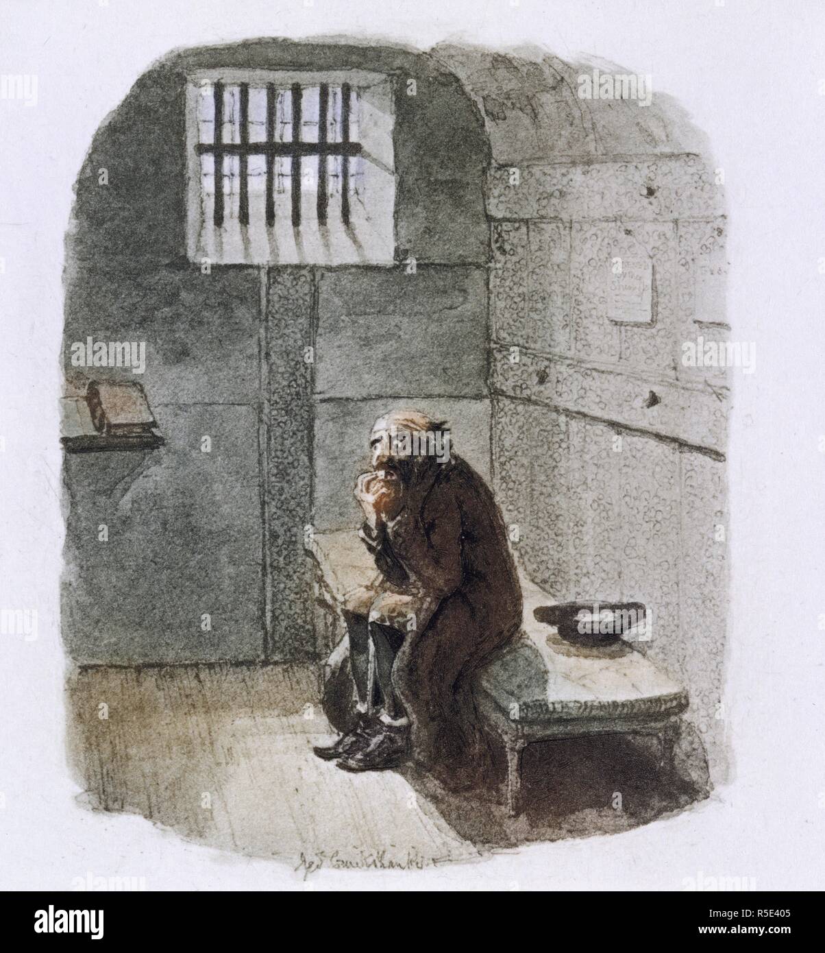 Dans la cellule de Fagin condamné. Une merveilleuse histoire de fantôme, M. H. avait propre narrat. Griffith et Farran : Londres, 1882. Fagin dans sa cellule, comme décrit dans 'Oliver Twist'. Image réalisée à partir d'une merveilleuse histoire de fantôme, M. H. son propre récit, tiré à part de toute l'année, avec des lettres inédites, de Charles Dickens, à l'auteur, la respecter. [Modifié par Mme Heaphy.].. Publié à l'origine/produit dans Griffith et Farran : Londres, 1882. . Source : dex.97,. Auteur : THOMAS HEAPHY. CRUIKSHANK, GEORGE. Banque D'Images