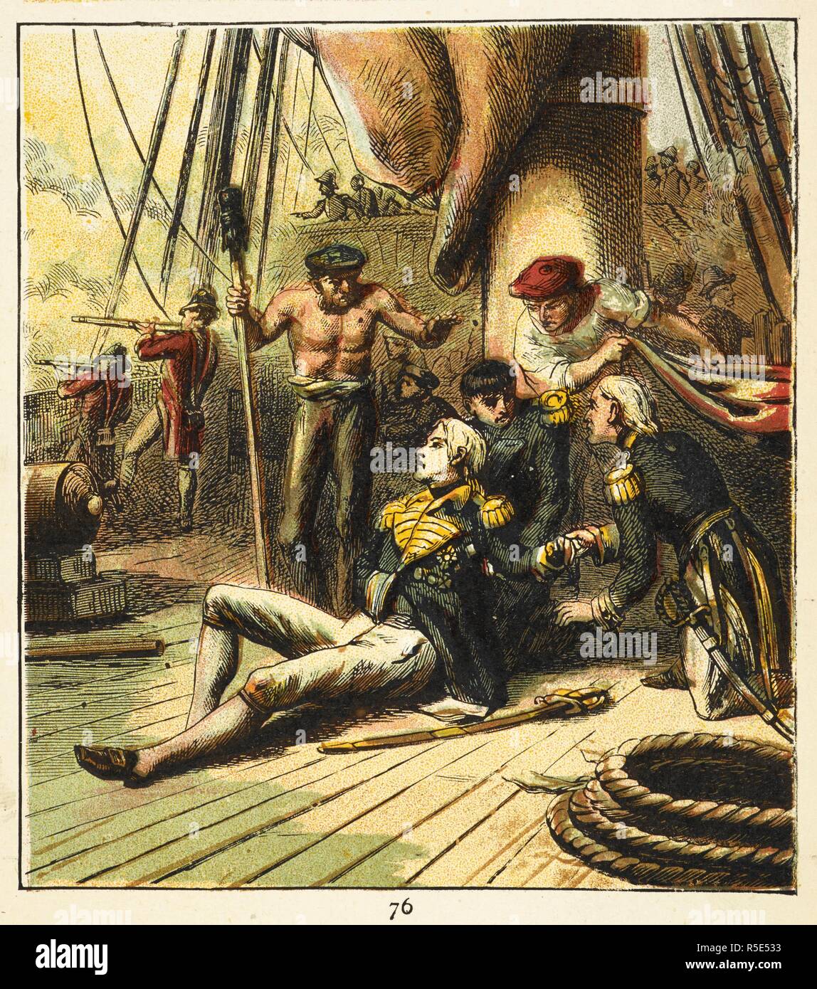 'La Bataille de Trafalgar". La blessure mortelle de l'Amiral Lord Nelson à la bataille navale de Trafalgar, 21 octobre 1805. Photos de l'histoire de l'Angleterre. Depuis les premiers temps de la période actuelle. Avec quatre-vingt-trois images, imprimées en couleurs par Kronheim. London : George Routledge & Sons, [1868]. Source : 9505.ss6 photo 76. Langue : Anglais. Banque D'Images