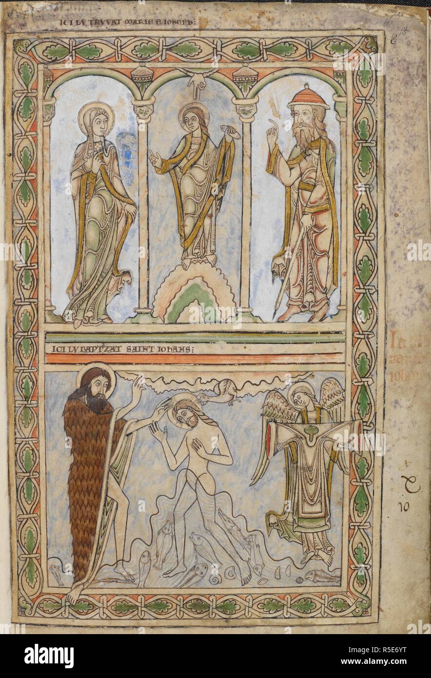 [Réduire] miniature St Jean Baptiste baptise le Christ sur qui descend la colombe. Un ange tient le coup la robe. Psautier Winchester [psautier de Henry de Blois, psautier de Saint Swithun]. Winchester [Prieuré de Saint Swithun, ou Hyde Abbey] ; entre 1121 et 1161. Source : Cotton Nero C. IV, f.16. Langue : le latin et le français. Banque D'Images