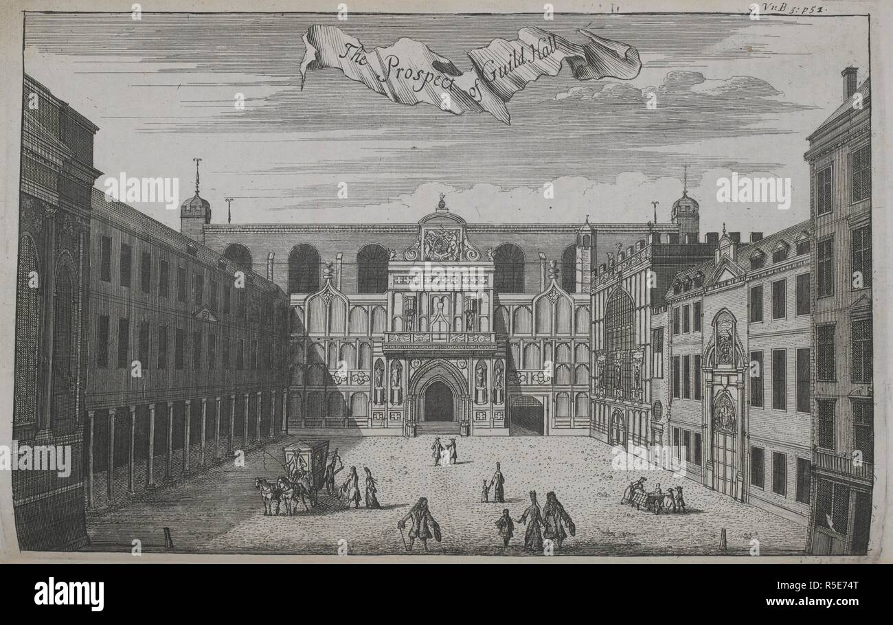La perspective de Guildhall. [Un Atlas de Londres, contenant un plan général et trente-six cartes des quartiers, des paroisses et des libertés civiles, avec vingt-cinq points de vue des principales institutions et des bâtiments. Basé sur un sondage antérieur par William Leybourn et Richard Blome]. Londres : A. Churchill, J. Knapton, etc., 1720. Source : 1791.d.5, vol.1.2 opp.51. Banque D'Images